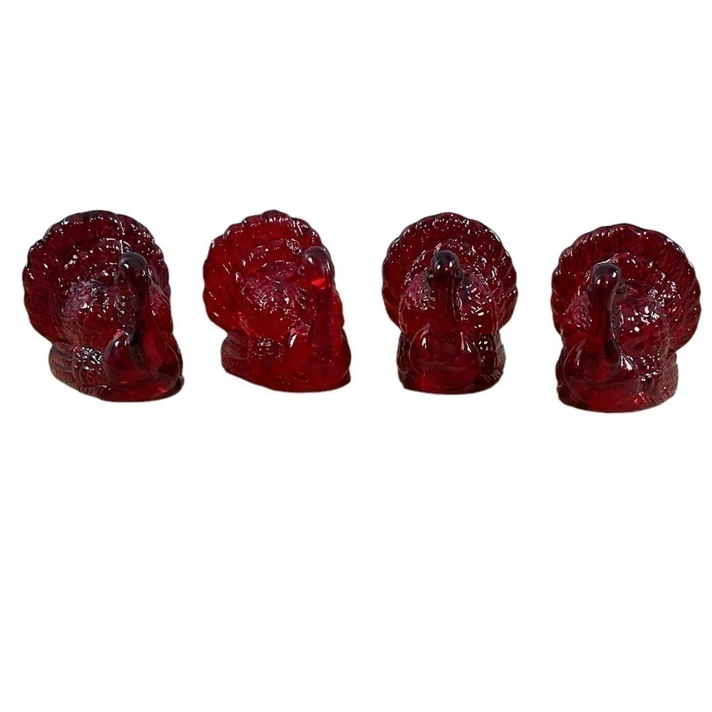 4 Williams-Sonoma Cranberry Turkeys Tapers Candles Holder Cranberry Amberina